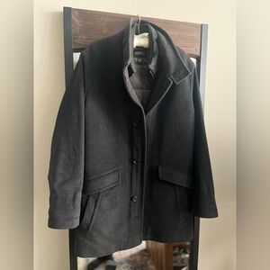 Kenneth Cole Charcoal Black Wool Blend Overcoat, Medium